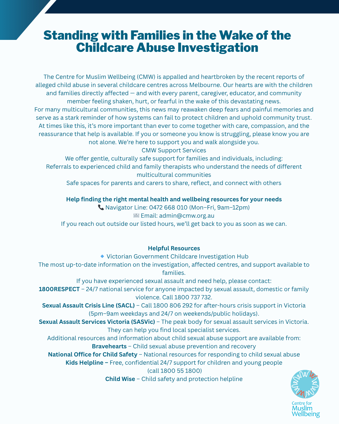 Read more about the article Standing with Families in the Wake of the Childcare Abuse Investigation