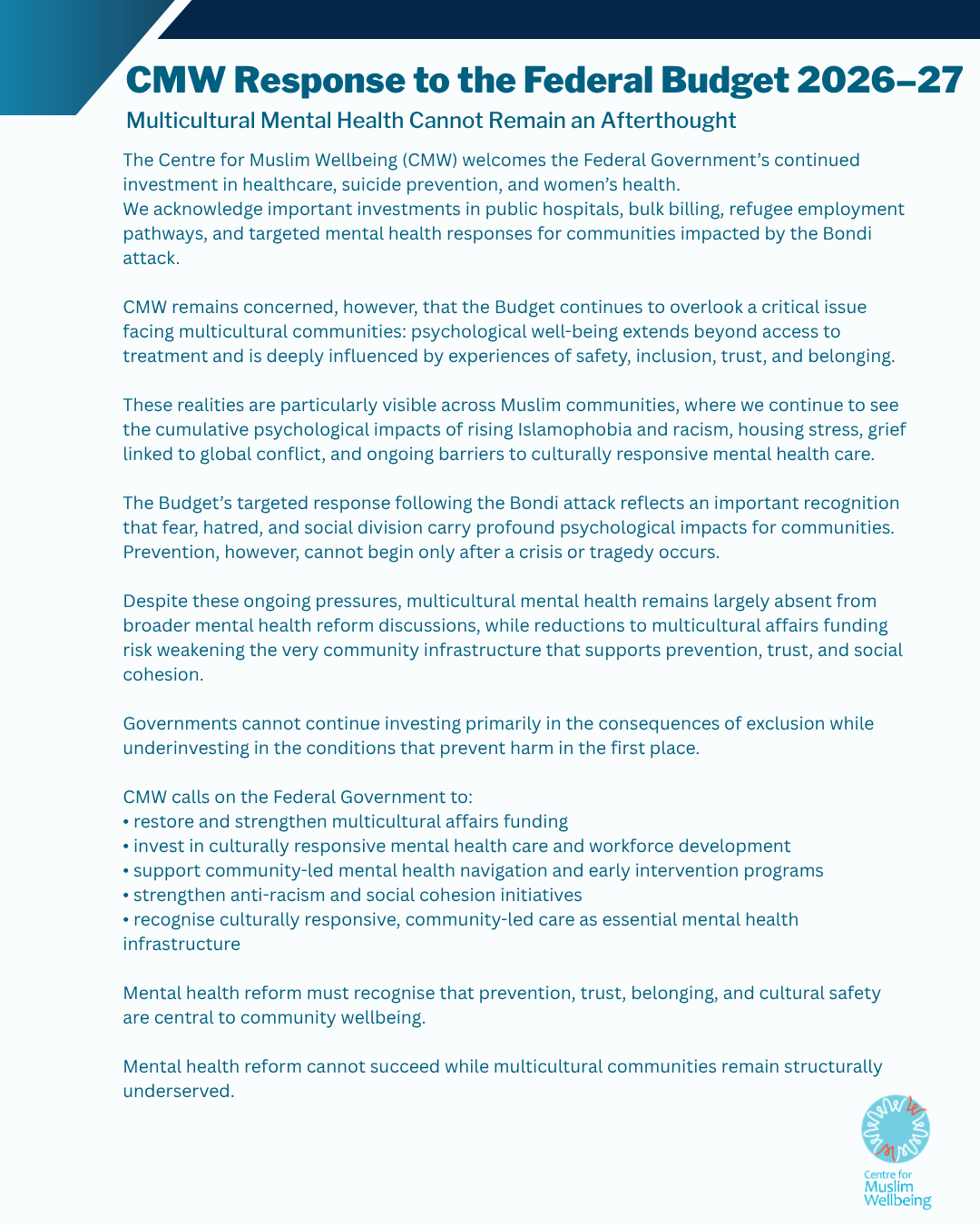 Read more about the article CMW Responds to the Federal Budget 2026–27